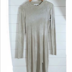 Stone Washed Knit Ribbed Long Sleeve Mini Dress